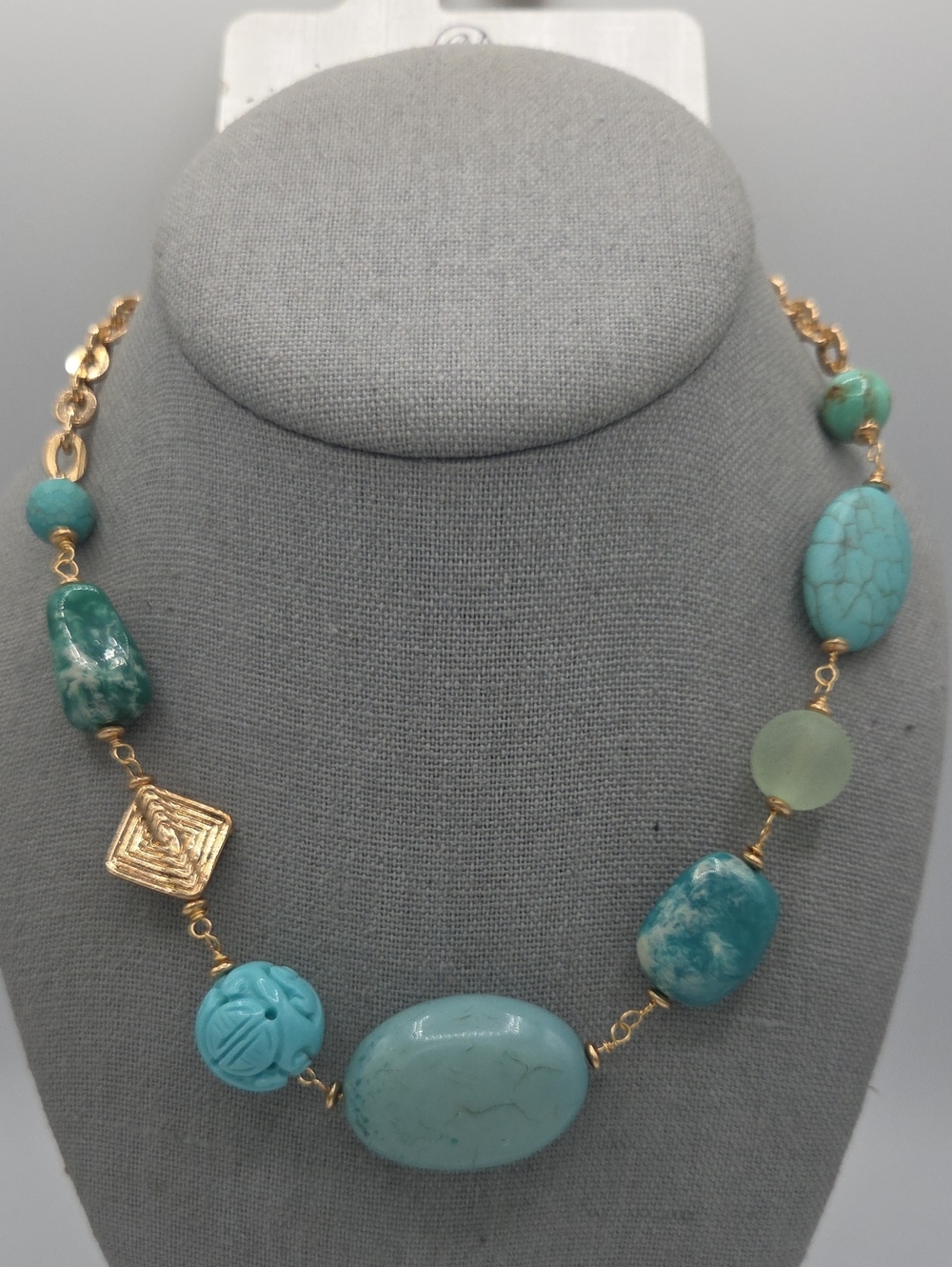 5 for $25! Versona Turquoise Color Beaded Gold-Accent Necklace